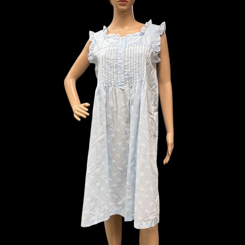 GILEAD Vintage 80's Nightgown Pajama Baby Blue Cotton Blend Ruffled Sz L NWOT